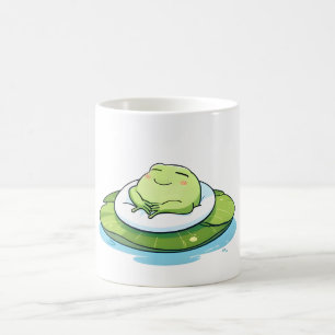 Schlafender Frosch auf Seerosenblatt Kawaii Design Kaffeetasse