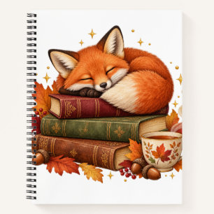 Schlafender Fuchs auf Büchern Cozy Autumn Notizbuc Notizbuch