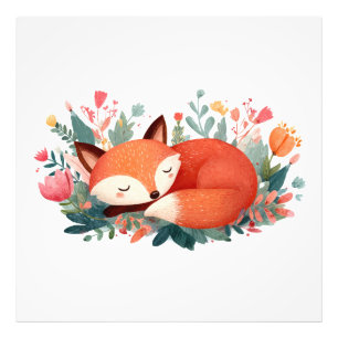 Schlafender Fuchs Florale Süße Illustration Fotodruck