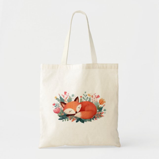 Schlafender Fuchs Florale Süße Illustration Tragetasche (Vorne)