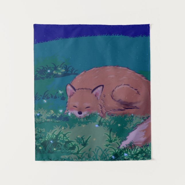 Schlafender Fuchs-Teppich Wandteppich (Vorderseite)
