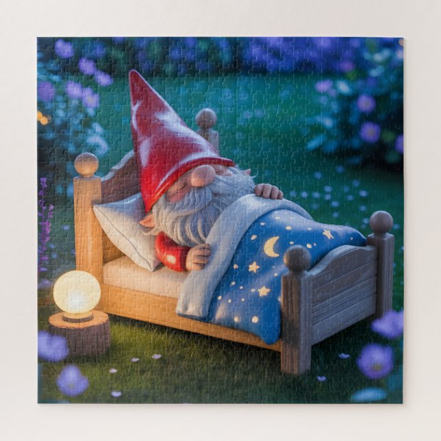 Schlafender Gnom im nächtlichen Garten Puzzle (Vertikal)
