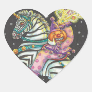 SCHLAFENDER HOLLOW ZIRKUS CLOWN, ZEBRA EINHORN STI Herz-Aufkleber