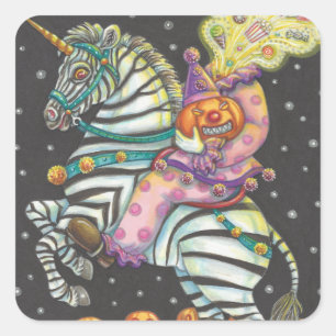 SCHLAFENDER HOLLOW ZIRKUS CLOWN, ZEBRA EINHORN STI QUADRATISCHER AUFKLEBER