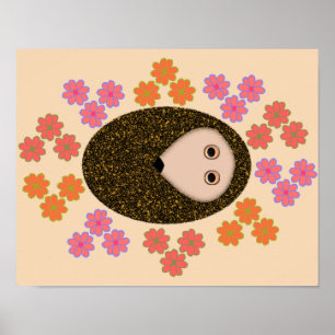 Schlafender Igel und Blumen Poster