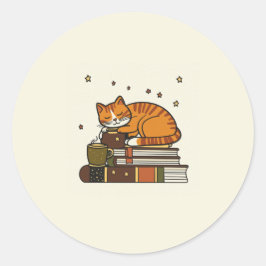 Schlafender Katzenbuchstapel-Sticker Runder Aufkleber