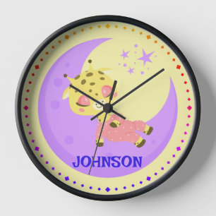 Schlafender Mond Baby-Giraffe Uhr