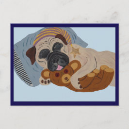 Schlafender Pug mit Teddybär Feiertagspostkarte