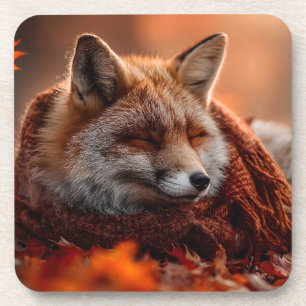 Schlafender Rotfuchs in einem gemütlichen Herbstsc Getränkeuntersetzer