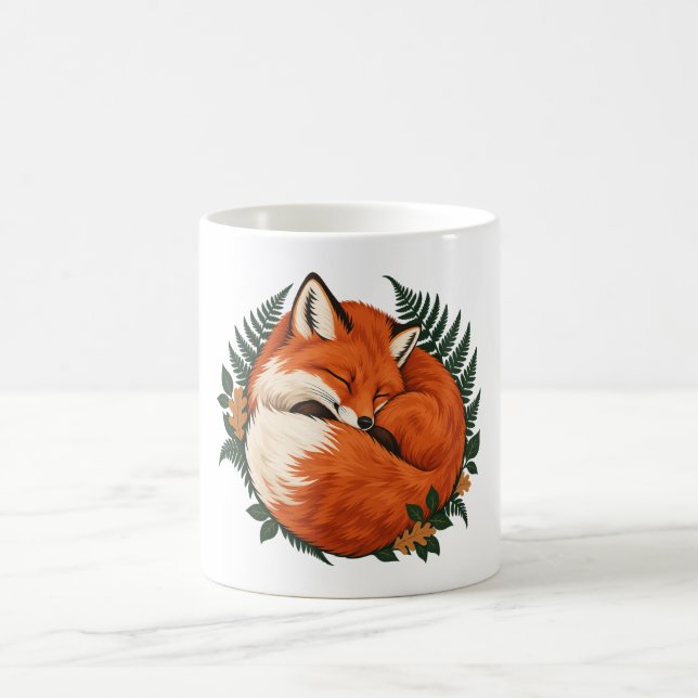 Schlafender Rotfuchs mit Wald farnen Kaffeetasse (Mittel)