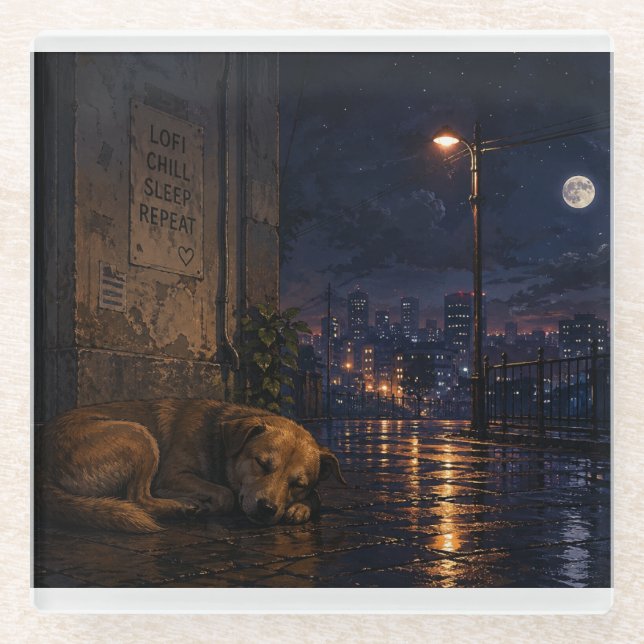 schlafender Straßenhund Glasuntersetzer (Vorderseite)