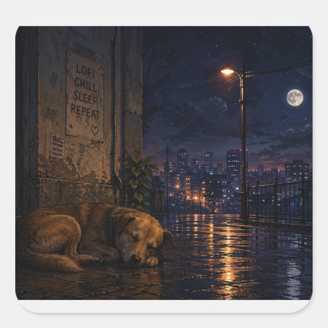 schlafender Straßenhund Quadratischer Aufkleber (Vorderseite)