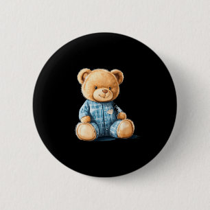 Schlafender Teddybär in süßem Pyjama-Outfit  Button
