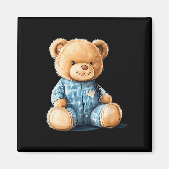 Schlafender Teddybär in süßem Pyjama-Outfit  Magnet (Vorne)