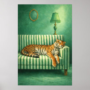 Schlafender Tiger Kunstprint Maximalist Grünes Sch Poster