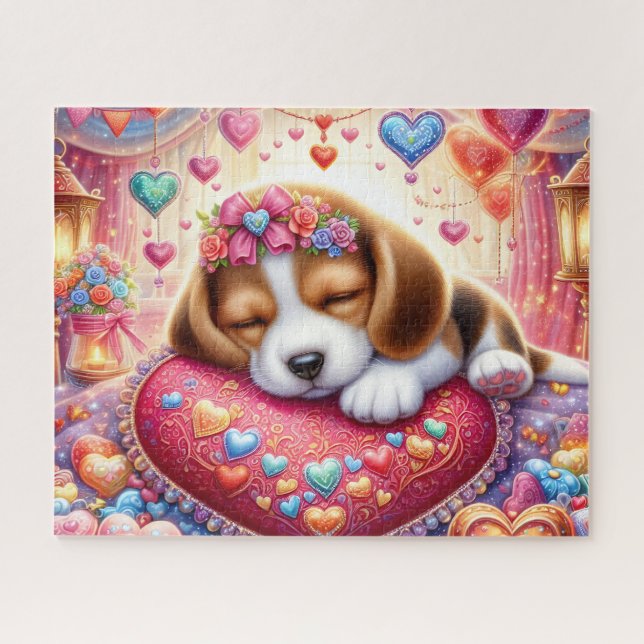 Schlafender Valentine Beagle Welpe Puzzle (Horizontal)