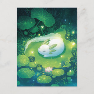 Schlafender Weißer Axolotl auf leuchtendem Seerose Postkarte