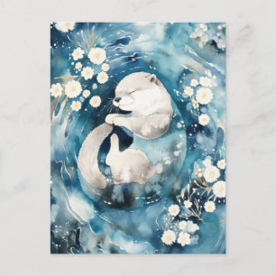 Schlafender Weißotter im tiefblauen Wasser Postkarte