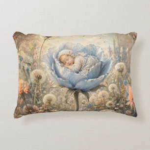 Schlafendes Baby in blauer Blume Dekokissen