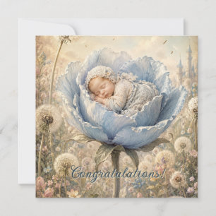 Schlafendes Baby in blauer Blume Herzlichen Glückw Karte