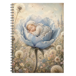Schlafendes Baby in blauer Blume Notizblock