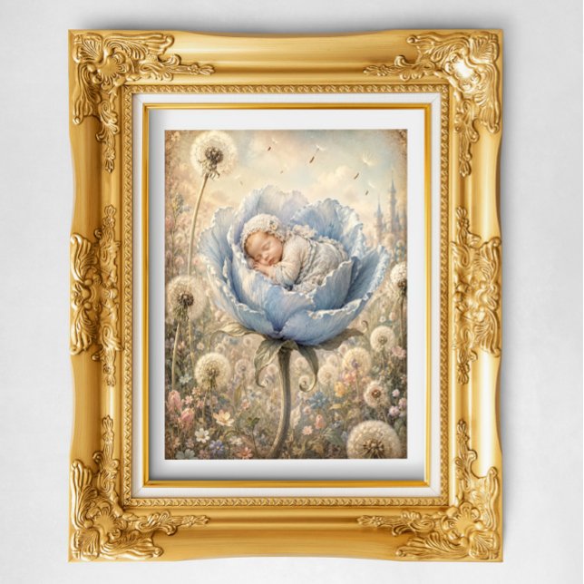Schlafendes Baby in blauer Blume  Poster (Von Creator hochgeladen)