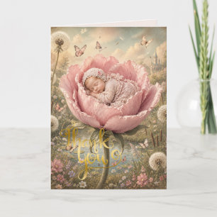 Schlafendes Baby in rosa Blume Dankeskarte