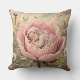 Schlafendes Baby in rosa Blume Kissen