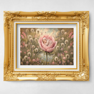 Schlafendes Baby in rosa Blume  Poster