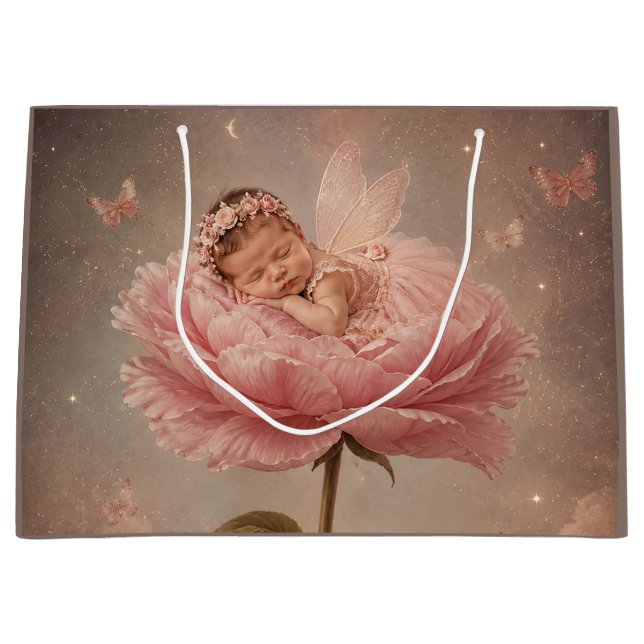 Schlafendes Baby rosa Blume Große Geschenktüte (Vorderseite)