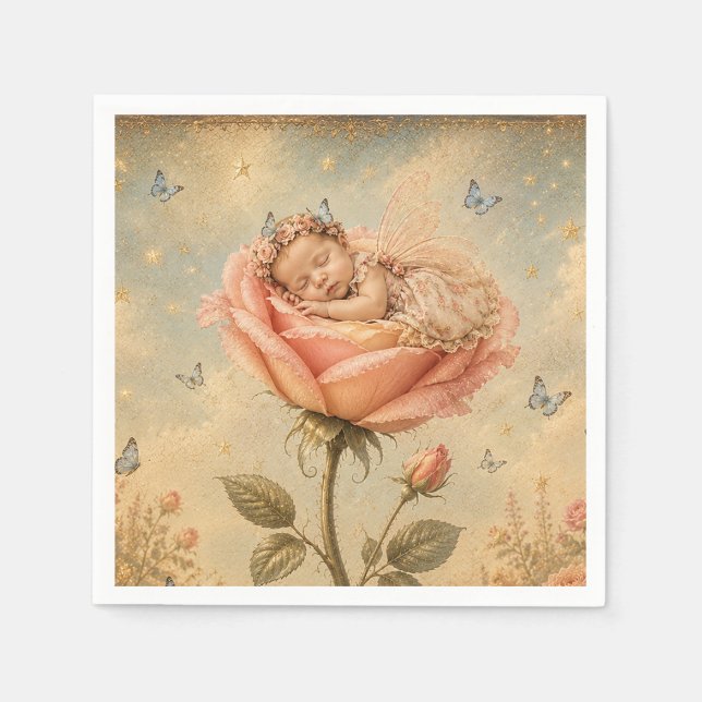 Schlafendes Baby rosa Rose  Serviette (Vorderseite)