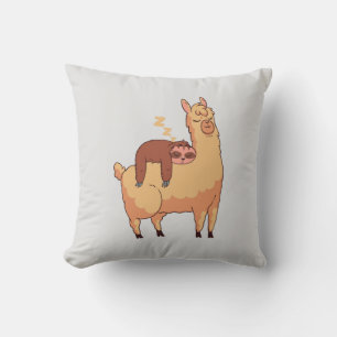 Schlafendes Faultier fährt auf einem Lama mit Kissen