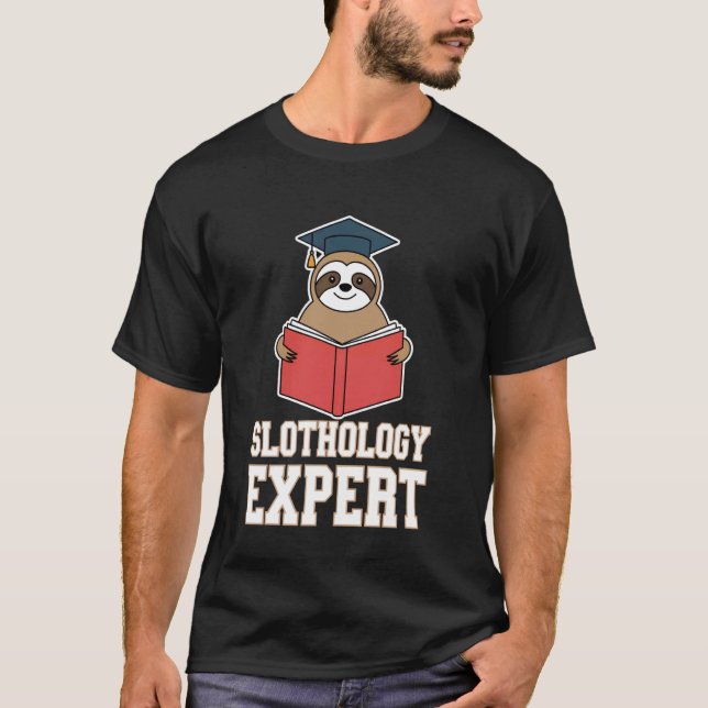 Schlafendes Faultier mit Buch und Abschlussmütze T-Shirt (Vorderseite)