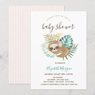 Schlafendes Faultier Rosa Gestreifte Babyparty Einladung