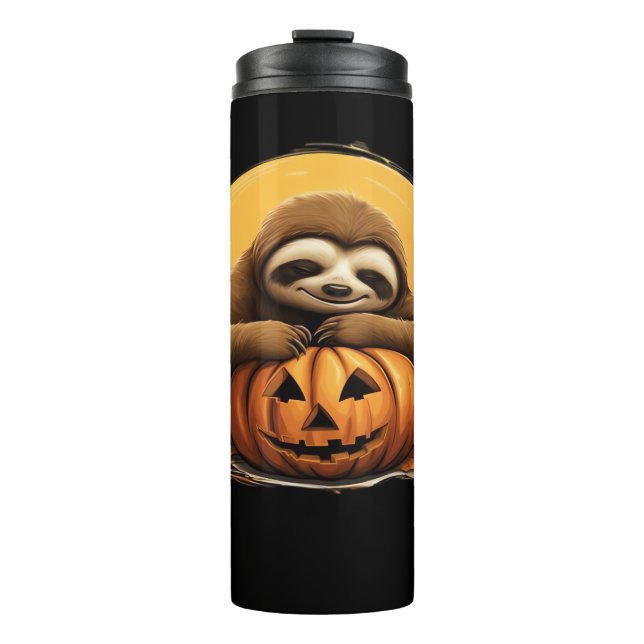 Schlafendes Faultier und Halloween-Kürbis Klassisc Thermosbecher (Vorderseite)