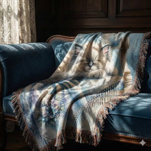 Schlafendes Kätzchen Blau Cottagecore Traum Decke