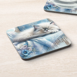 Schlafendes Kätzchen Blau Cottagecore Traum Getränkeuntersetzer