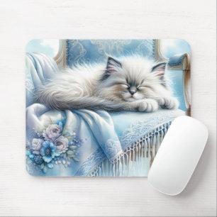 Schlafendes Kätzchen Blau Cottagecore Traum Mousepad