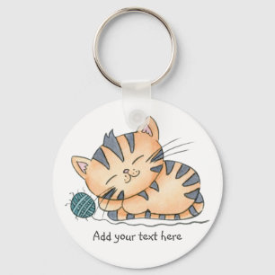 Schlafendes Kätzchen mit Wolle Schlüsselanhänger