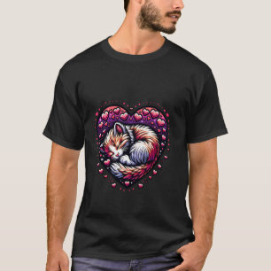 Schlafendes Katzenherz umgeben von Herzen T-Shirt