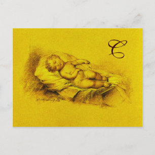 SCHLAFENDES KIND, GOLD GELB BABY-SHOWER-MONOGRAMM EINLADUNGSPOSTKARTE