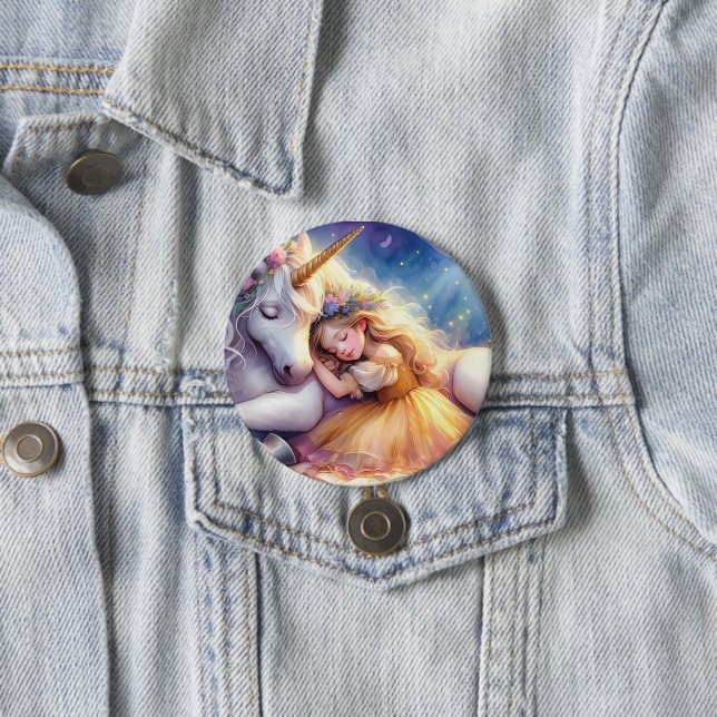 Schlafendes Mädchen Einhorn Traumlandschaft Button (Beispiel)