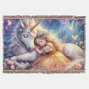 Schlafendes Mädchen Einhorn Traumlandschaft Decke