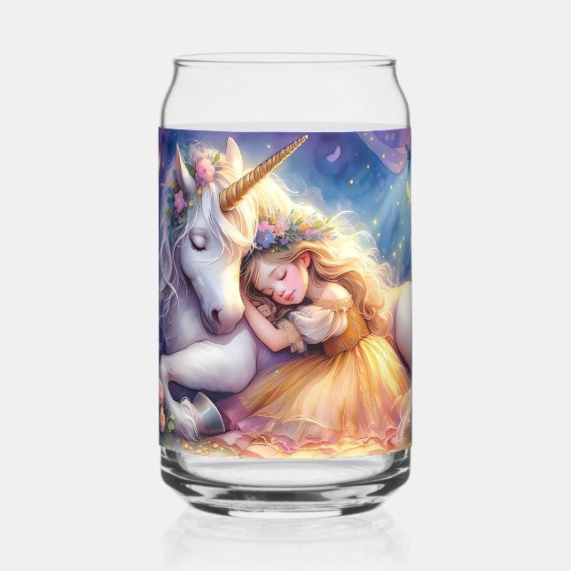Schlafendes Mädchen Einhorn Traumlandschaft Dosenglas (Vorderseite)