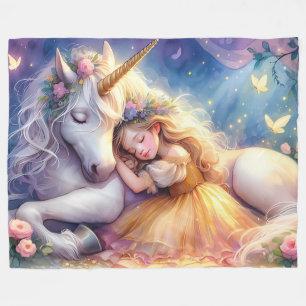 Schlafendes Mädchen Einhorn Traumlandschaft Fleecedecke