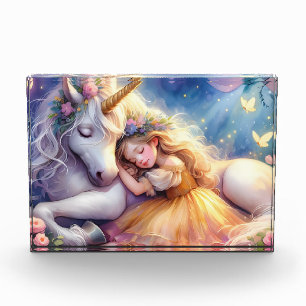 Schlafendes Mädchen Einhorn Traumlandschaft Fotoblock