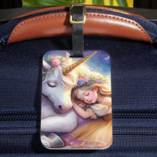 Schlafendes Mädchen Einhorn Traumlandschaft Gepäckanhänger