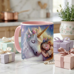 Schlafendes Mädchen Einhorn Traumlandschaft Kaffeetasse