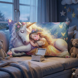 Schlafendes Mädchen Einhorn Traumlandschaft Lendenkissen