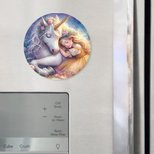 Schlafendes Mädchen Einhorn Traumlandschaft Magnet